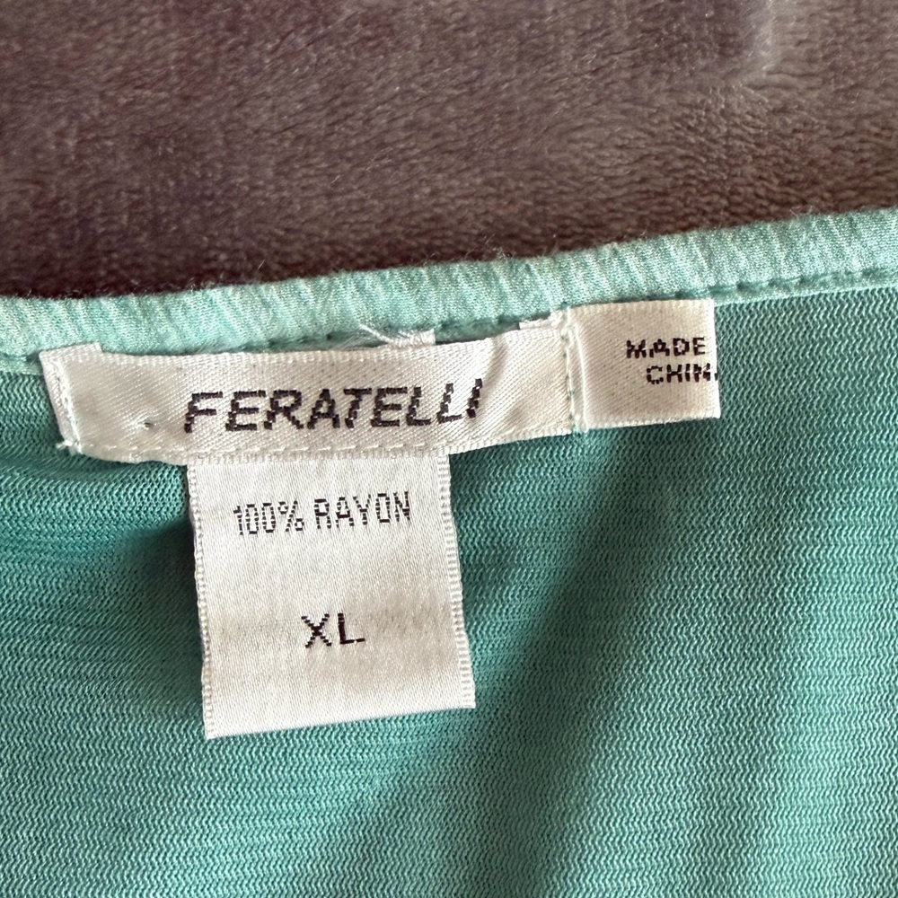 Feratelli Teal Crochet Lace Asymmetrical Chiffon Tunic XL Floral Fairy Grunge - Picture 7 of 8